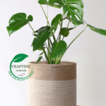 "Crafting Corner" Natural Woven Planter – Two-Tone Neutral Rope Basket for Indoor Plants – Sustainable Home Decor