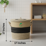 Extra Large 17" Jute Rope Laundry Basket with Lid – Modern Two-Tone Woven Hamper for Blankets, Pillows & Toys
