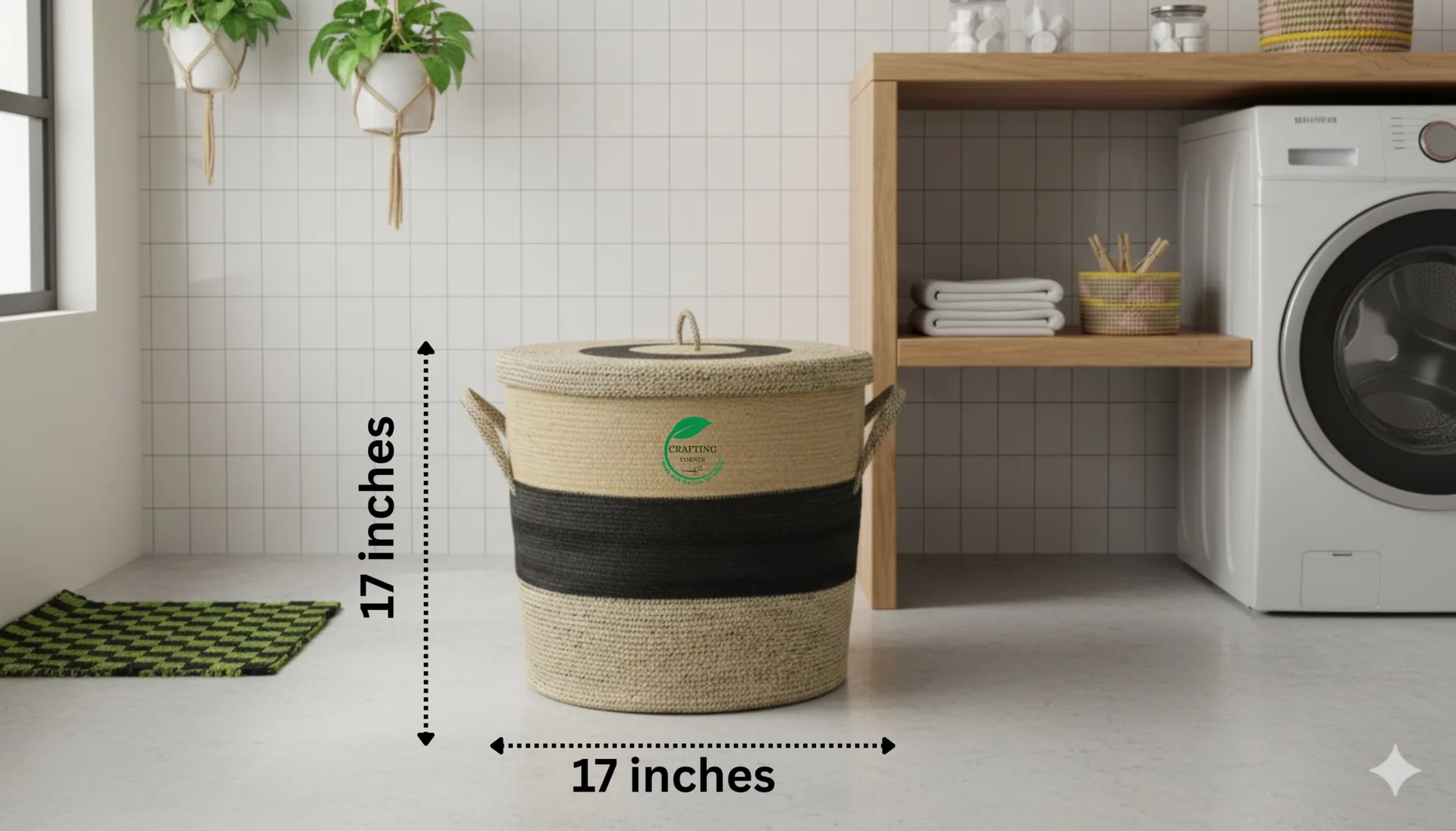 17 inches Extra Large 17" Jute Rope Laundry Basket with Lid – Modern Two-Tone Woven Hamper for Blankets, Pillows & Toys - Image 1