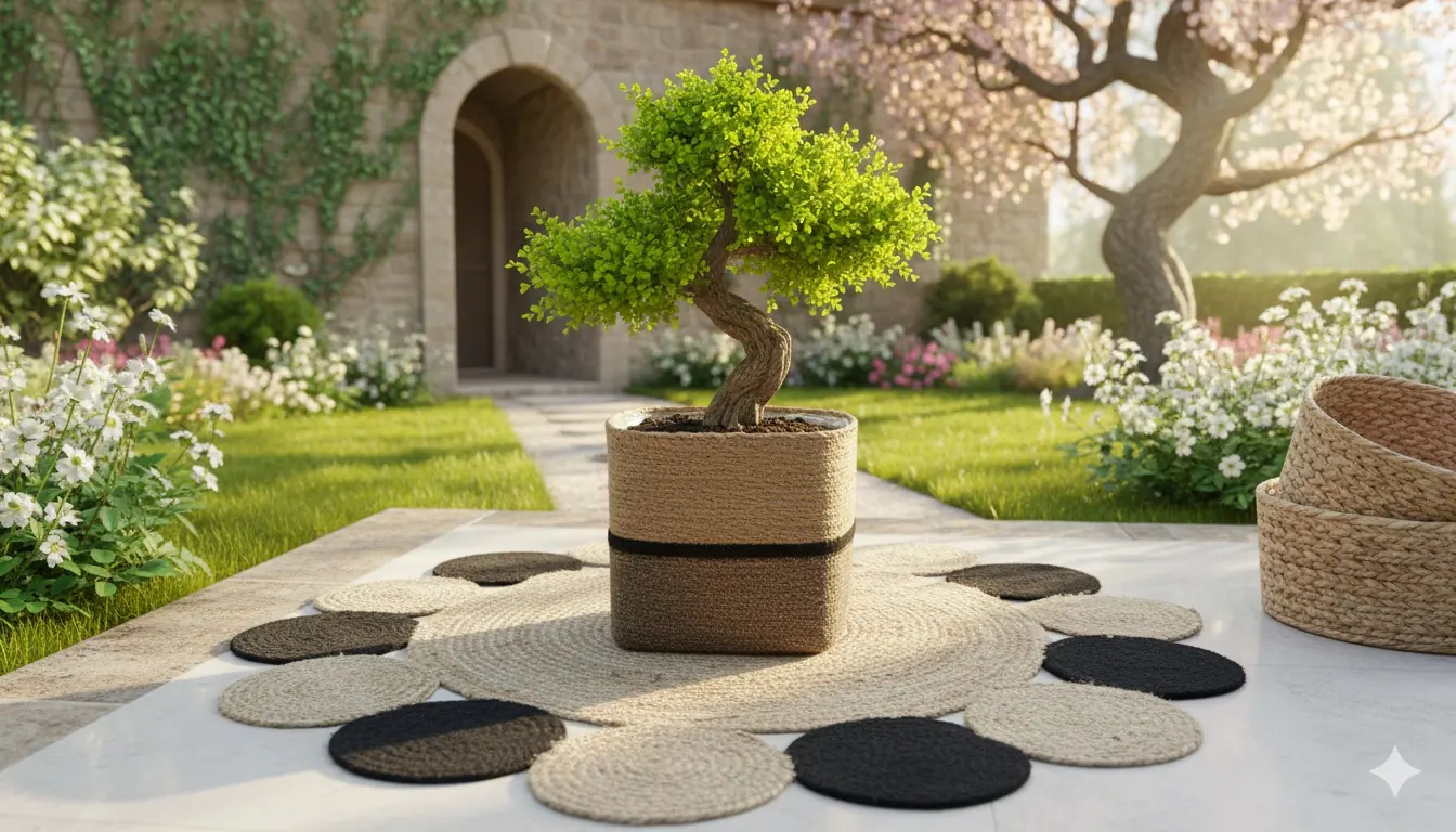 IMG_5379 Jute Planter Set – 10" Natural & Charcoal Dual-Tone Decorative Indoor Pot Cover - Image 1