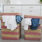 Artisan Hand-Woven Kan's Grass Laundry Baskets – Pink & Natural Striped Set