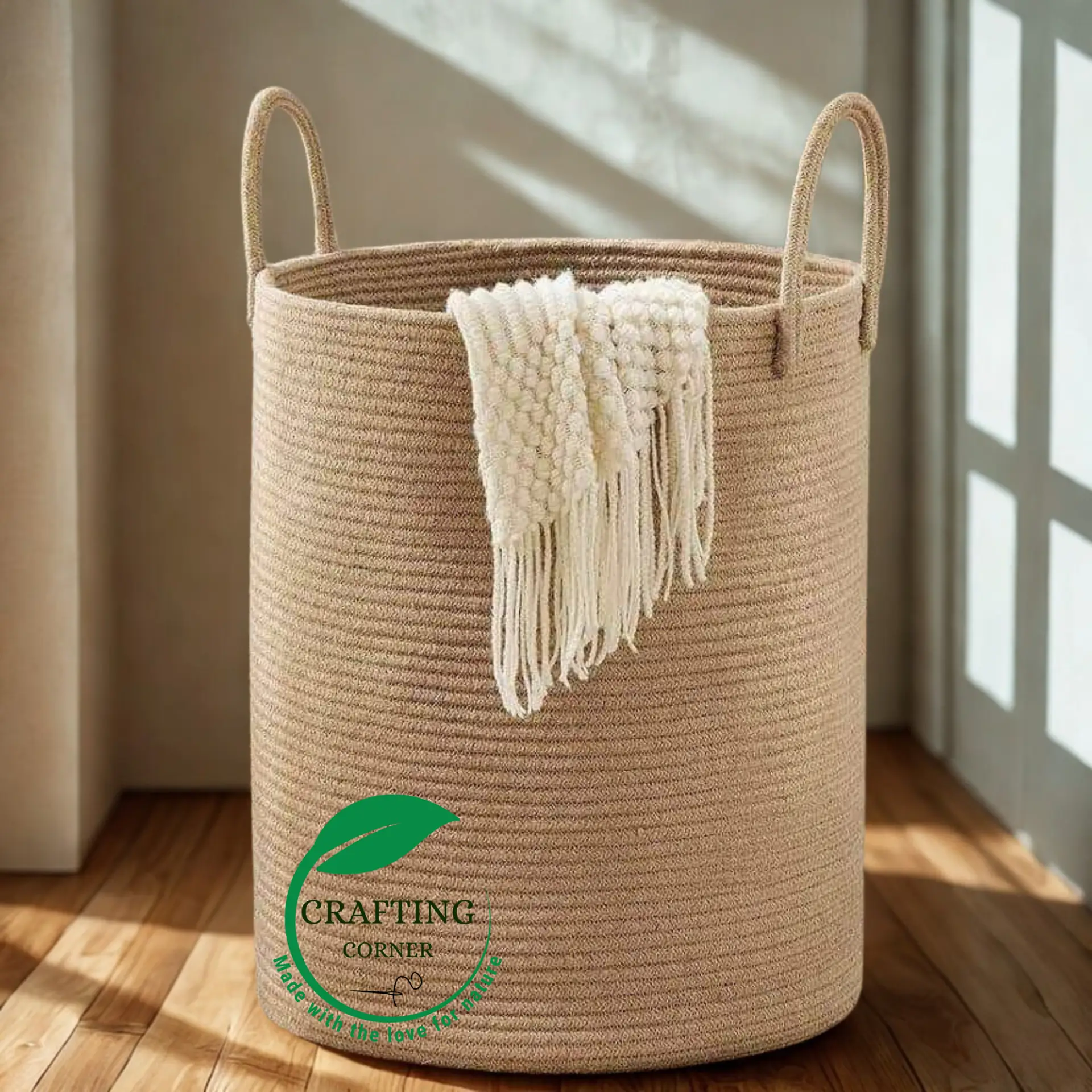 Untitled design - 2025-10-02T144058.833 20” Large premium quality Jute Laundry Basket. - Image 1