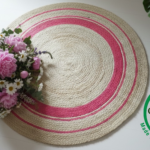Natural Jute Round Rug with Rose Pink Accents