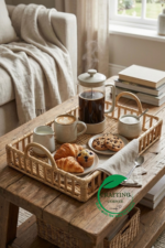 Handwoven Rattan Serving Tray with Handles