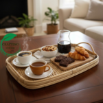 Handwoven Rattan Serving Tray with Handles