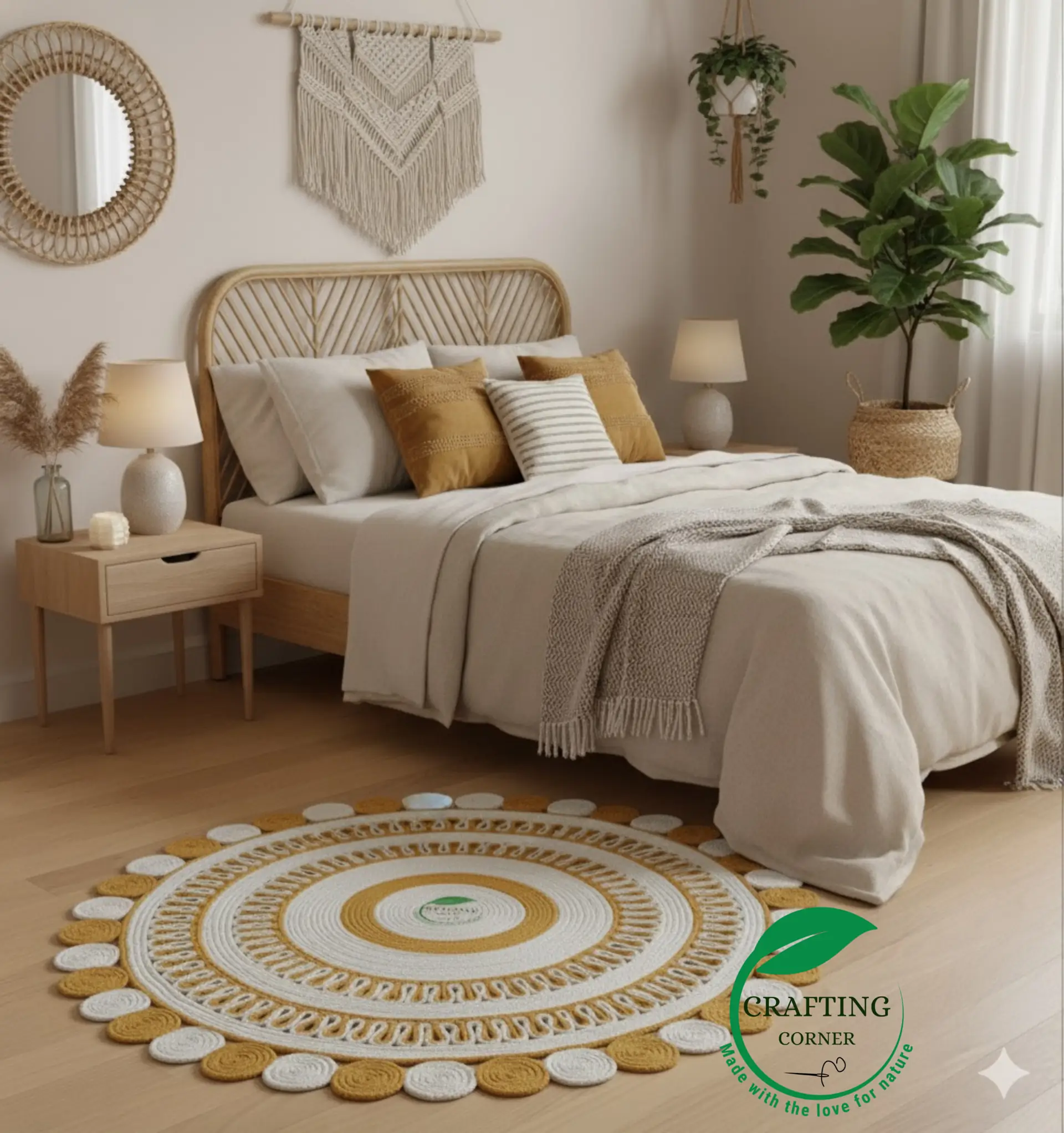 Untitled design - 2026-01-06T171141.804 The "Solaris" crafted Braided Jute Rug – Mustard & Cream - Image 1