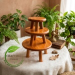 Premium Mehuguni Wood Mini Stool Set of 3 – Eco-Friendly Wooden Plant Stands & Display Risers for Home Decor