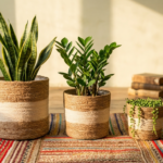 Crafting Corner Eco-Friendly Seagrass Plant Basket Set – 3-Piece Two-Tone Woven Planters (6"/8"/10") for Modern Houseplants