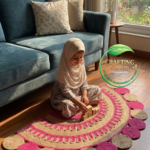 Pink & Cream Braided Boho Entryway half-moon Rug