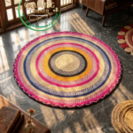 Vibrant 4-Tone Natural Jute Round Floor Mat
