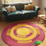 Natural Braided Round Jute Rug in Colorful Mehron & Yellow – Sustainable Home Decor