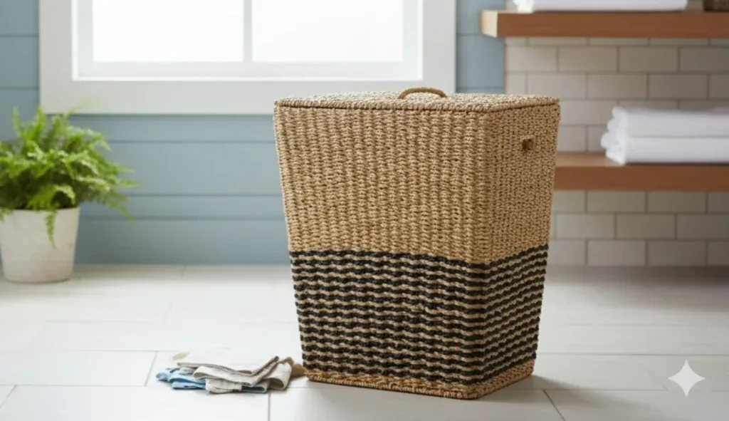Large Handmade Jute & Seagrass Laundry Basket with Lid