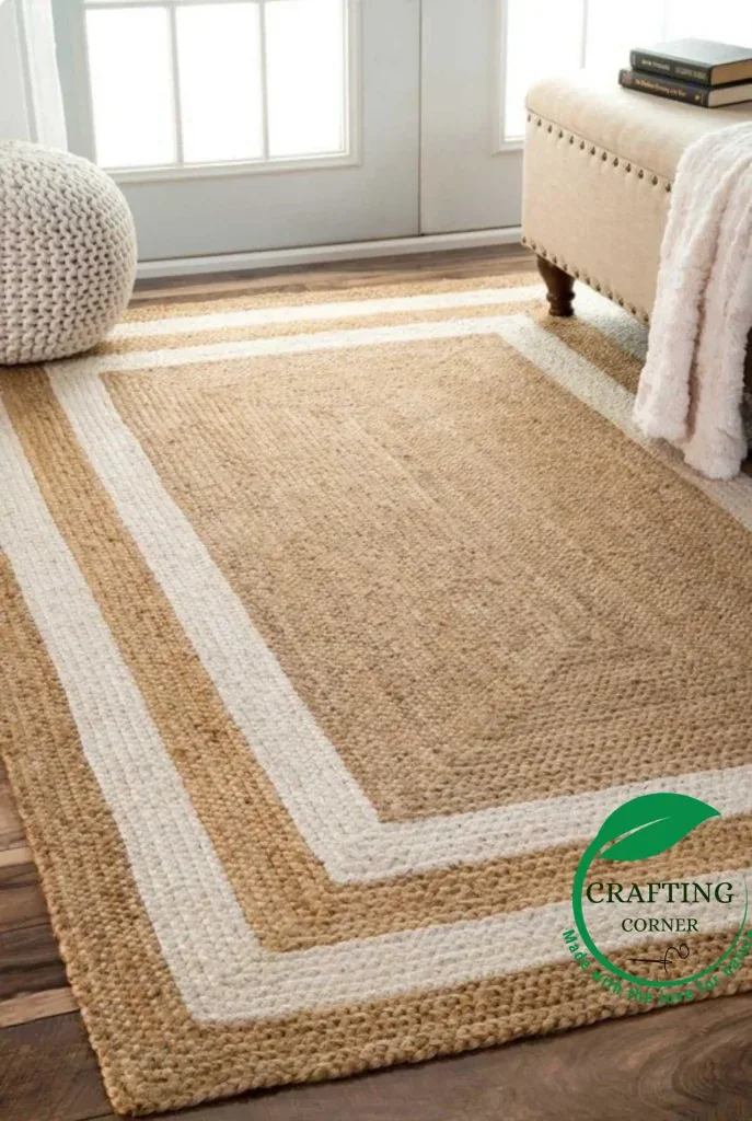 Crafted Natural & White Bordered esthetic boho Jute Rug