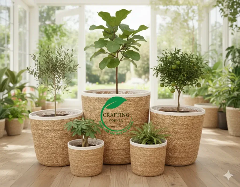 5-Pack Natural Seagrass Nesting Planter Baskets with White Jute Trim