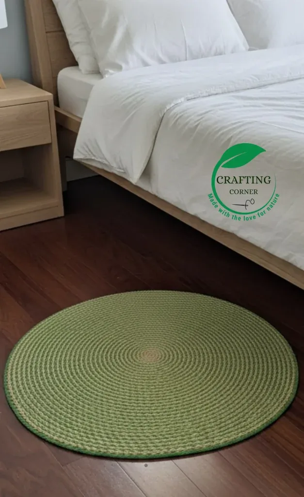 Nature’s Embrace: Hand-Braided Moss Green Jute Rug