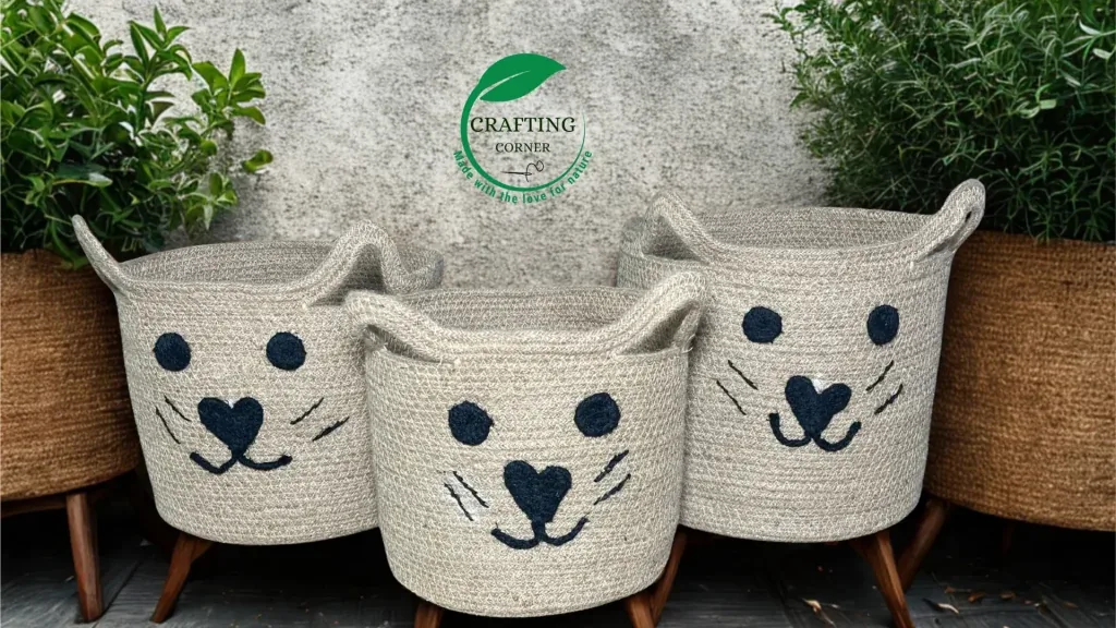 3-Piece Cat Face Jute Rope Planter Set