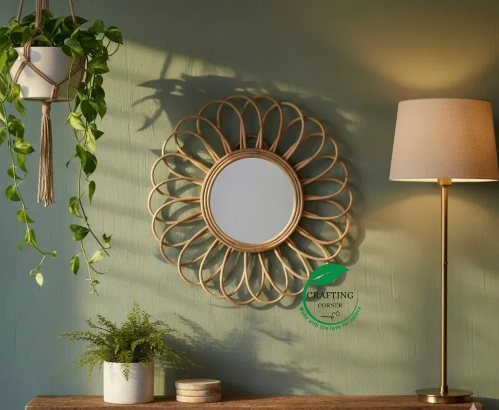Handcrafted 24" Sunburst Rattan Wall Mirror