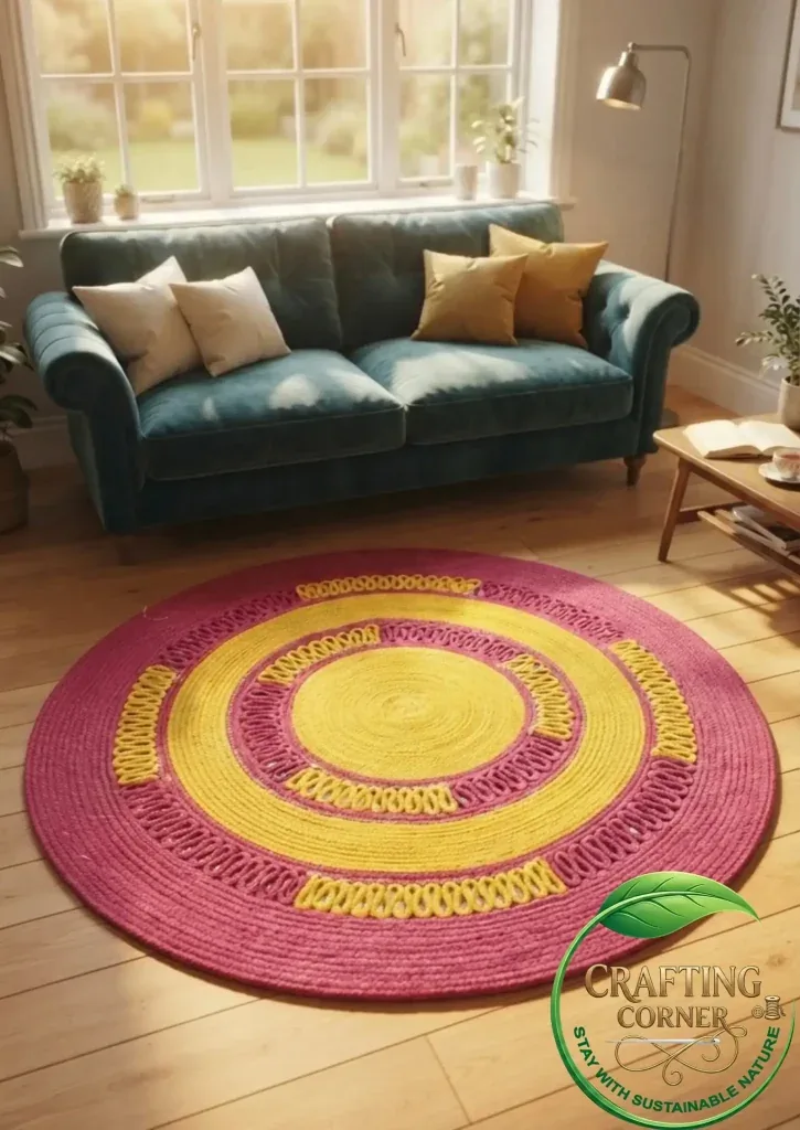 Natural Braided Round Jute Rug in Colorful Mehron & Yellow – Sustainable Home Decor